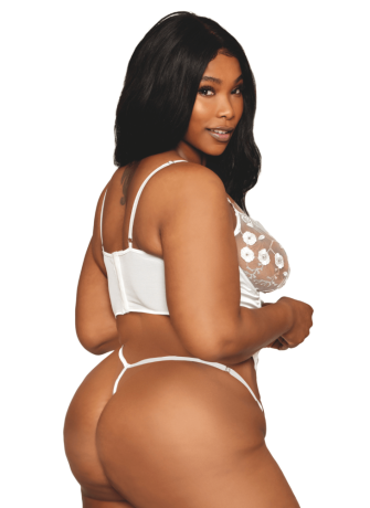 Bustier blanc avec armatures grande taille, en satin et dentelle florale - DG13262XWHT